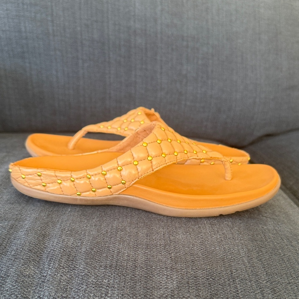 Strive Quilted Tan Thong Sandals with Stud Detail - Picture 3 of 3